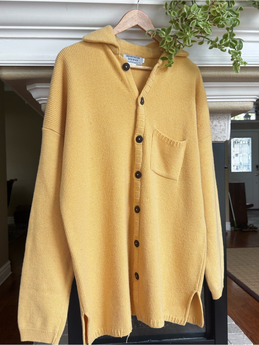Indigenous Designs Yellow Over Sized Button front cardigan Sweater 100% Wool